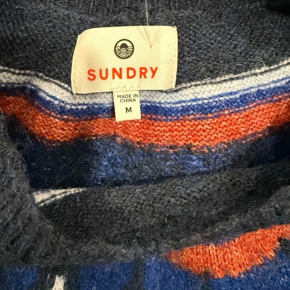 SUNDRY WOMEN'S FAIRISLE CREW NECK SWEATER IN DEEP NAVY S, M - Picture 7 of 13
